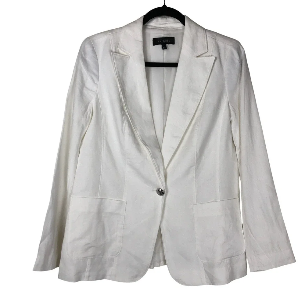Talbots Womens Classic Linen Blazer Size 6 White Breathable Summer Work Office - Picture 1 of 14